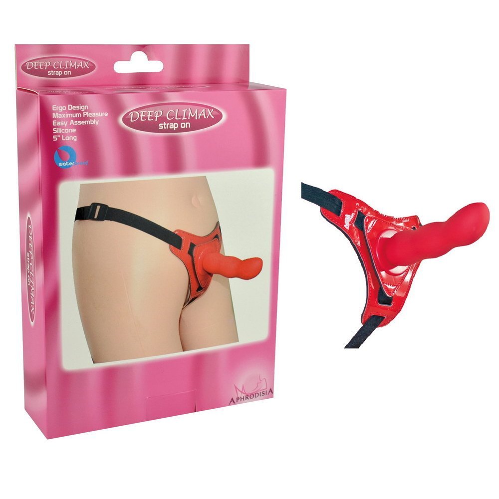 Deep climax strap on realistic penis dildo harness