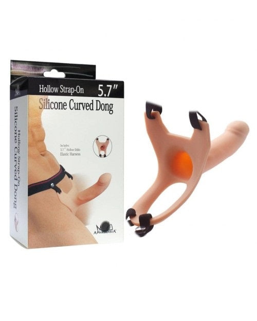 Hollow Strap-On Silicone Curved Dong – 5.7 inch