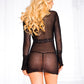 Mesh Dress With Lace - Black