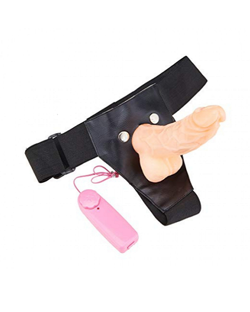 Hollow vibrating strap on dildo with balls